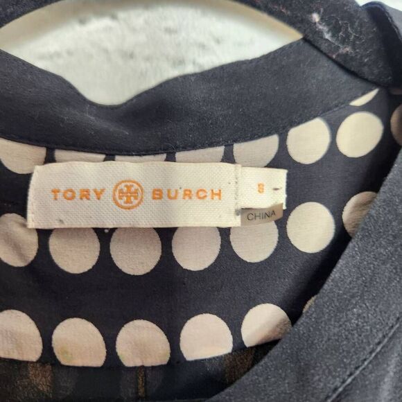 Tory Burch Womens Black Cream Polka Dot Silk Chiffon Tunic Blouse Size Small - Picture 5 of 14